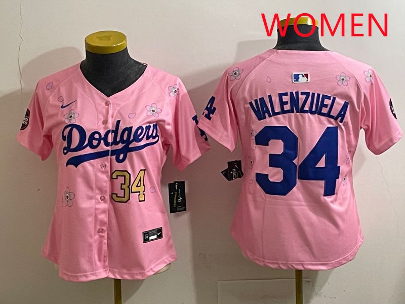 Women Los Angeles Dodgers #34 Valenzuela Pink Sakura Edition 2025 Nike MLB Jersey style 35